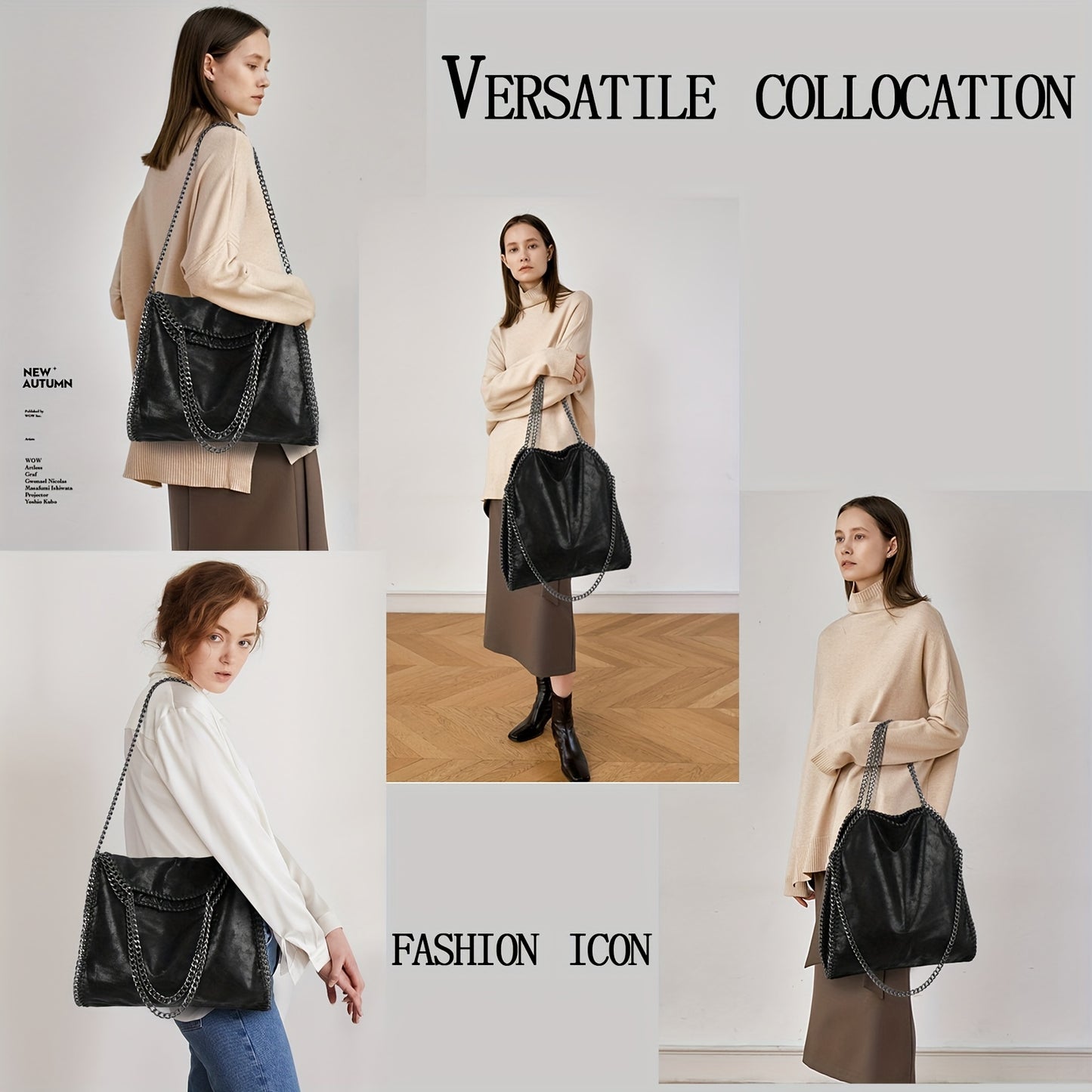 Bolsa Feminina Top Handle & Crossbody – Tote Espaçosa em Preto com Corrente