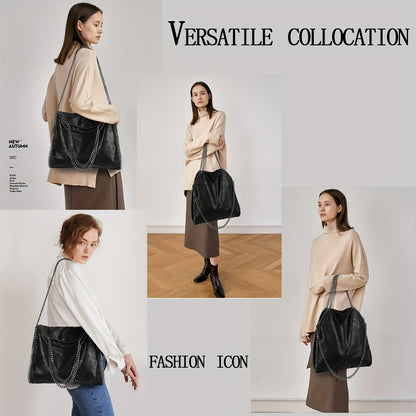 Bolsa Feminina Top Handle & Crossbody – Tote Espaçosa em Preto com Corrente