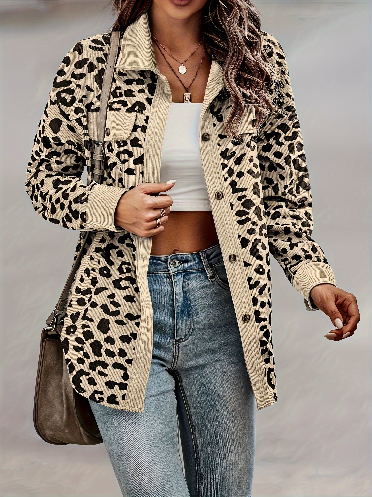 Blazer Feminino Y2K Estampa Leopardo – Manga Longa, Botões Frontais & Silhueta Solta