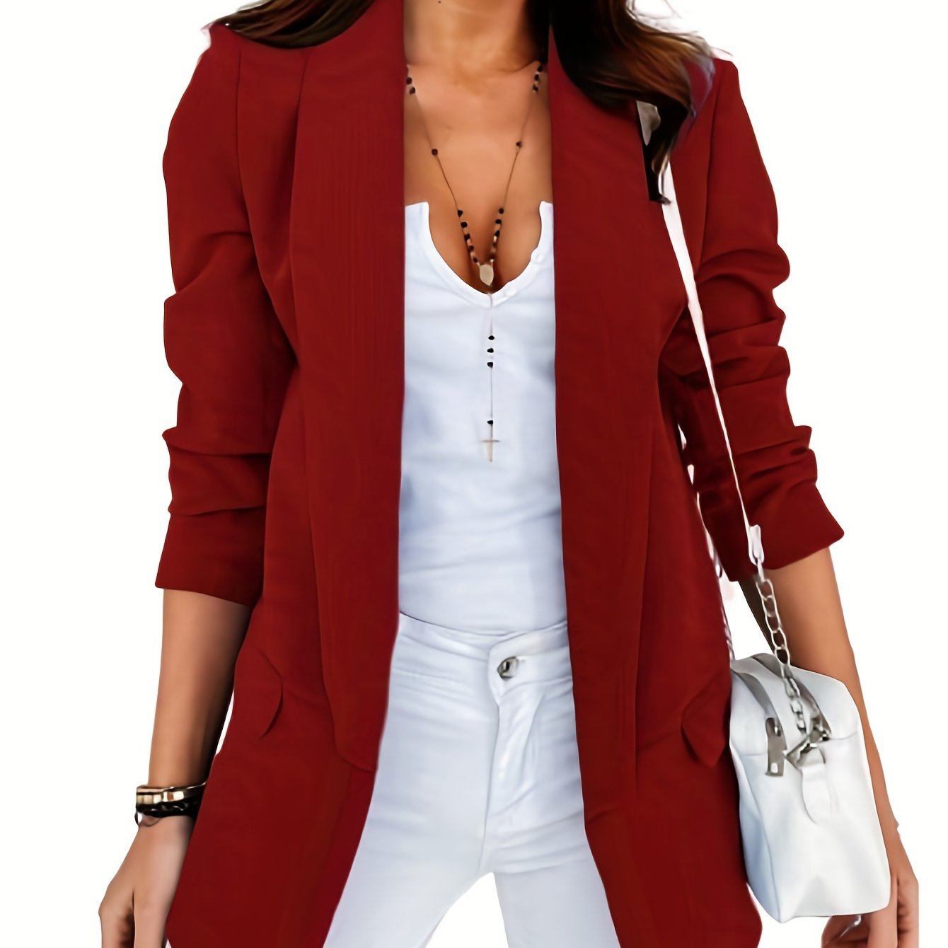 Blazer Feminino Versátil “V-Neck” com Bolsos – Manga Longa & Corte Solto