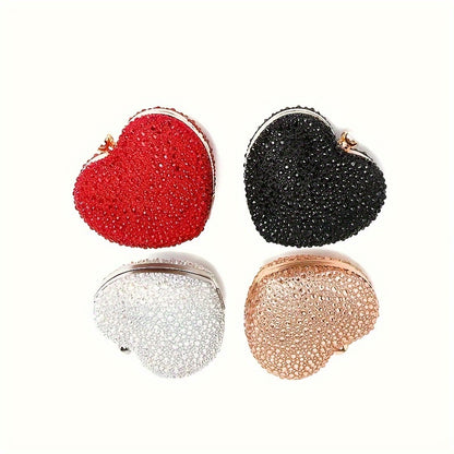 Clutch Feminina Formato Coração com Strass – Mini Evening Bag com Corrente