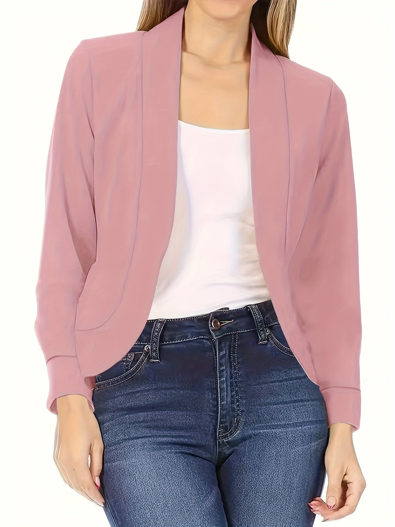 Blazer Feminino Gola Lapela – Manga Longa, Corte Aberto, Versátil Escritório/Casual