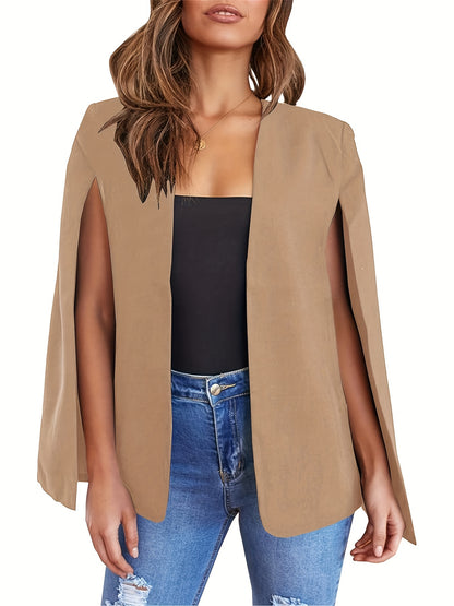 Blazer Feminino Bege Leve – Casual & Elegante com Mangas Fendas, Sem Fecho