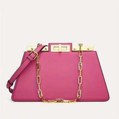 Bolsa Feminina Ombro & Transversal em Couro Genuíno – Corrente Dourada & Clip Premium