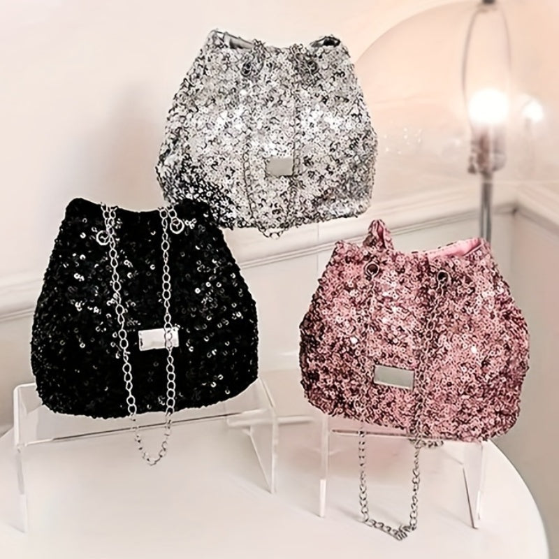 Bolsa Feminina Bucket Lantejoulas – Brilho & Textura para Looks Festa Dia & Noite