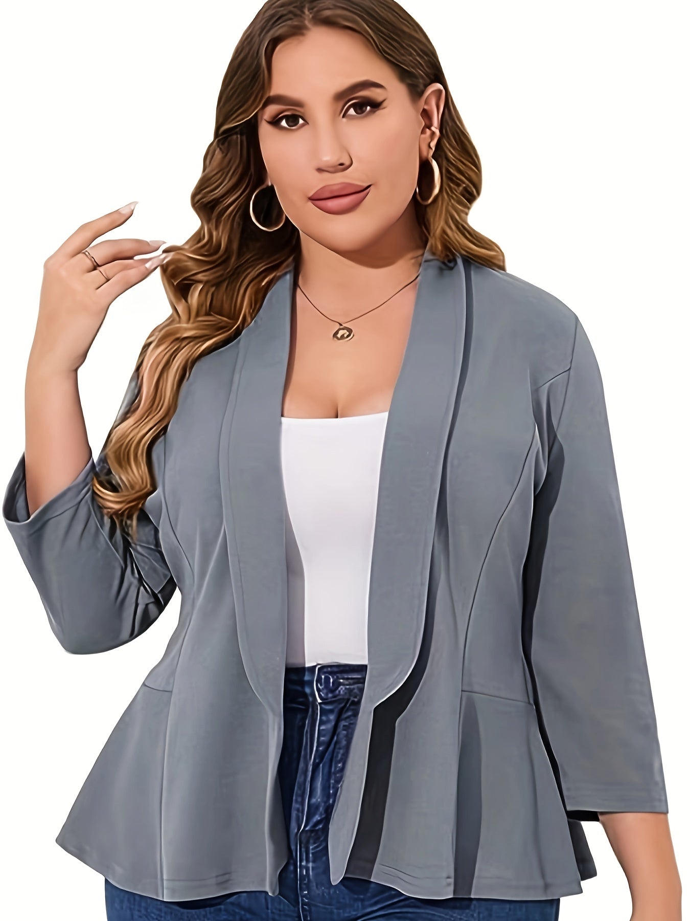 Blazer Feminino Plus Size – Manga ¾, Gola Lapela, Uso Profissional
