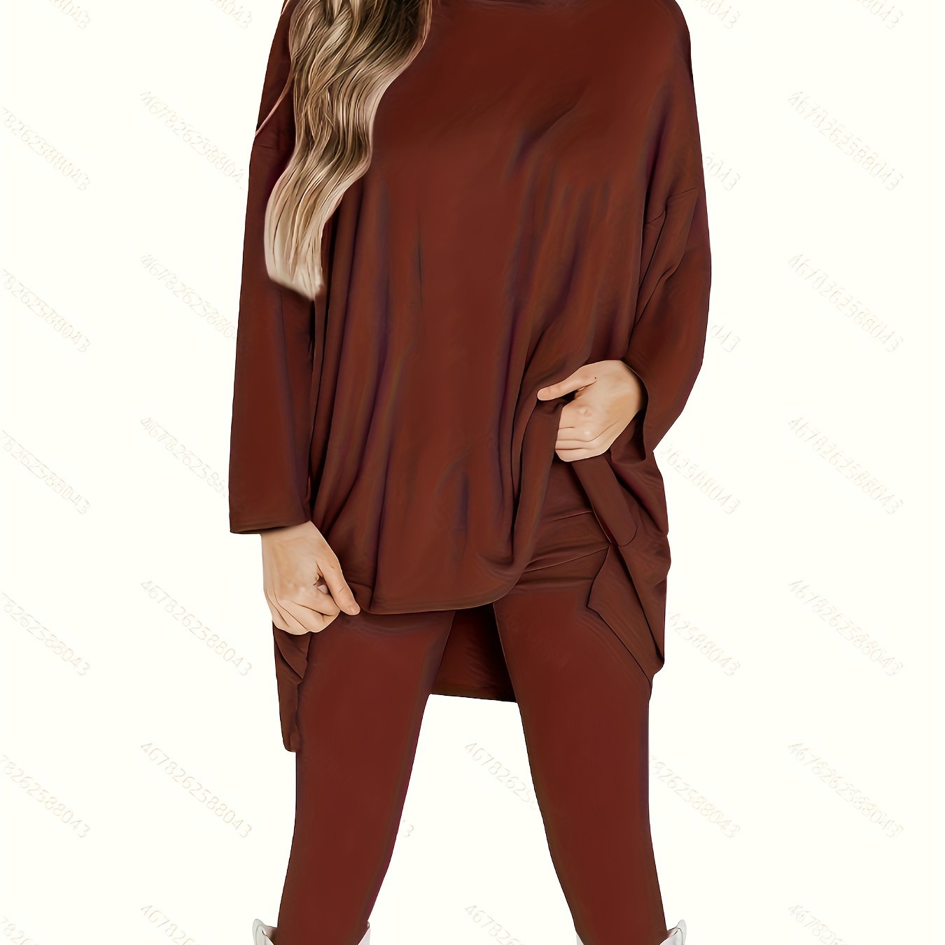 Conjunto Plus Size Feminino Casual – Top Oversized Manga Longa + Leggings