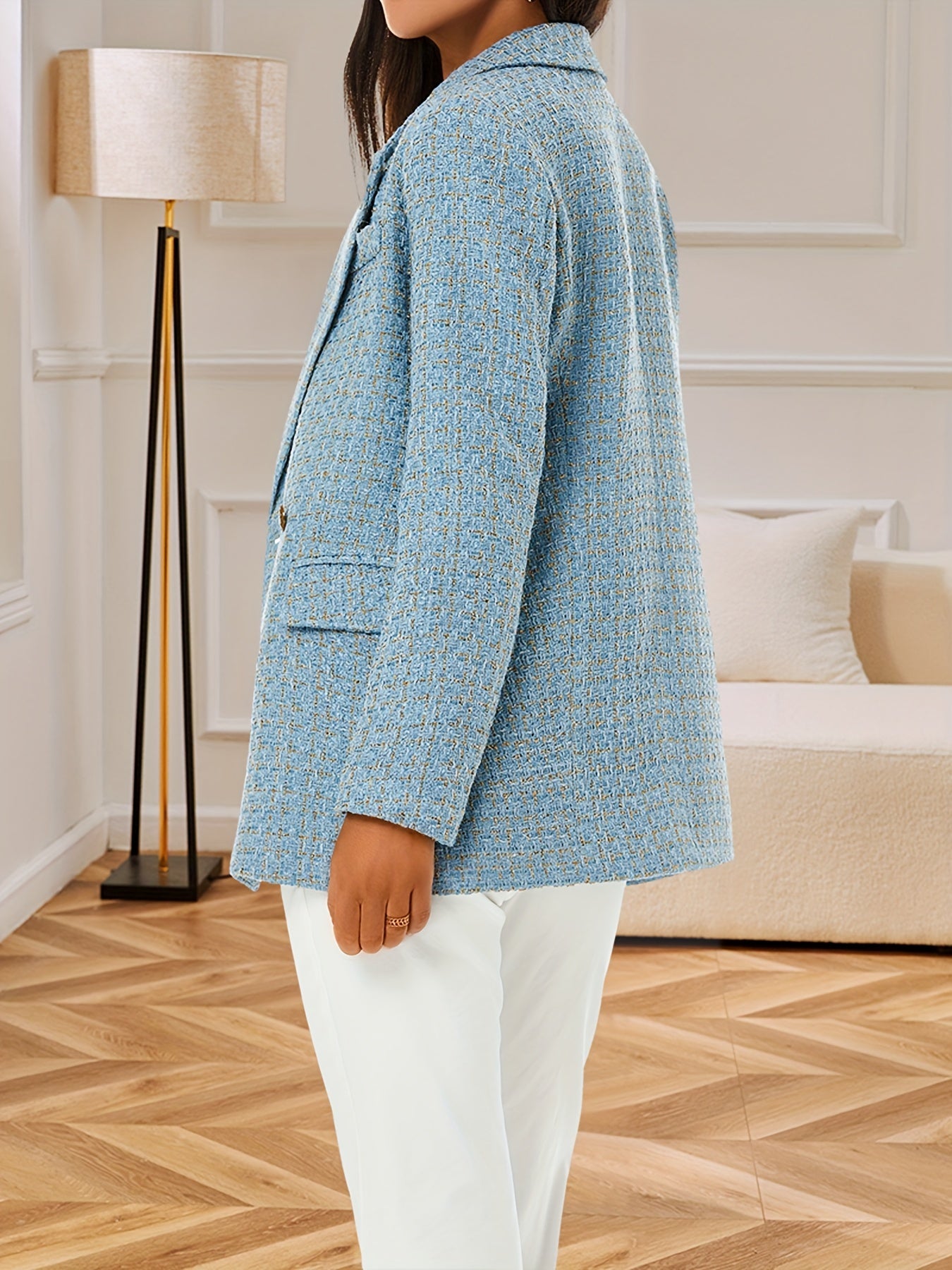 Blazer Feminino Botões Duplos – Gola Lapela, Manga Longa