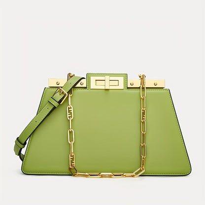 Bolsa Feminina Ombro & Transversal em Couro Genuíno – Corrente Dourada & Clip Premium