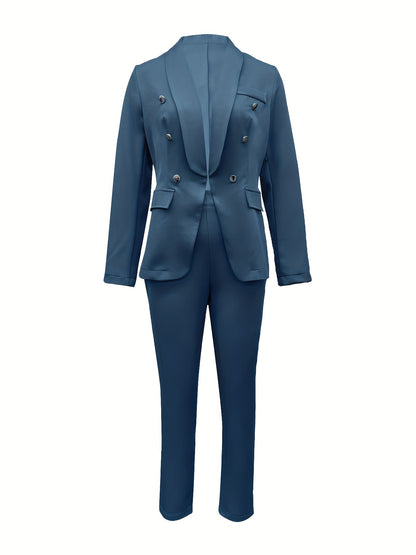 Conjunto Feminino Blazer Duplo + Calça Slim – Elegância para Trabalho & Evento