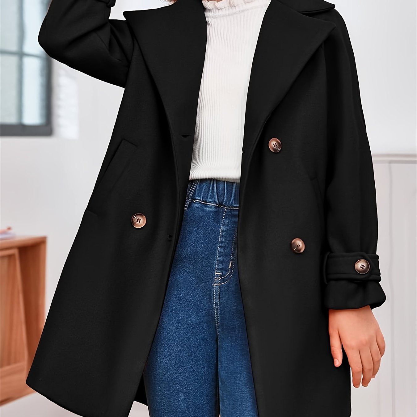 Casaco Infantil Lã-Blend Duplo Botão – Estilo Clássico