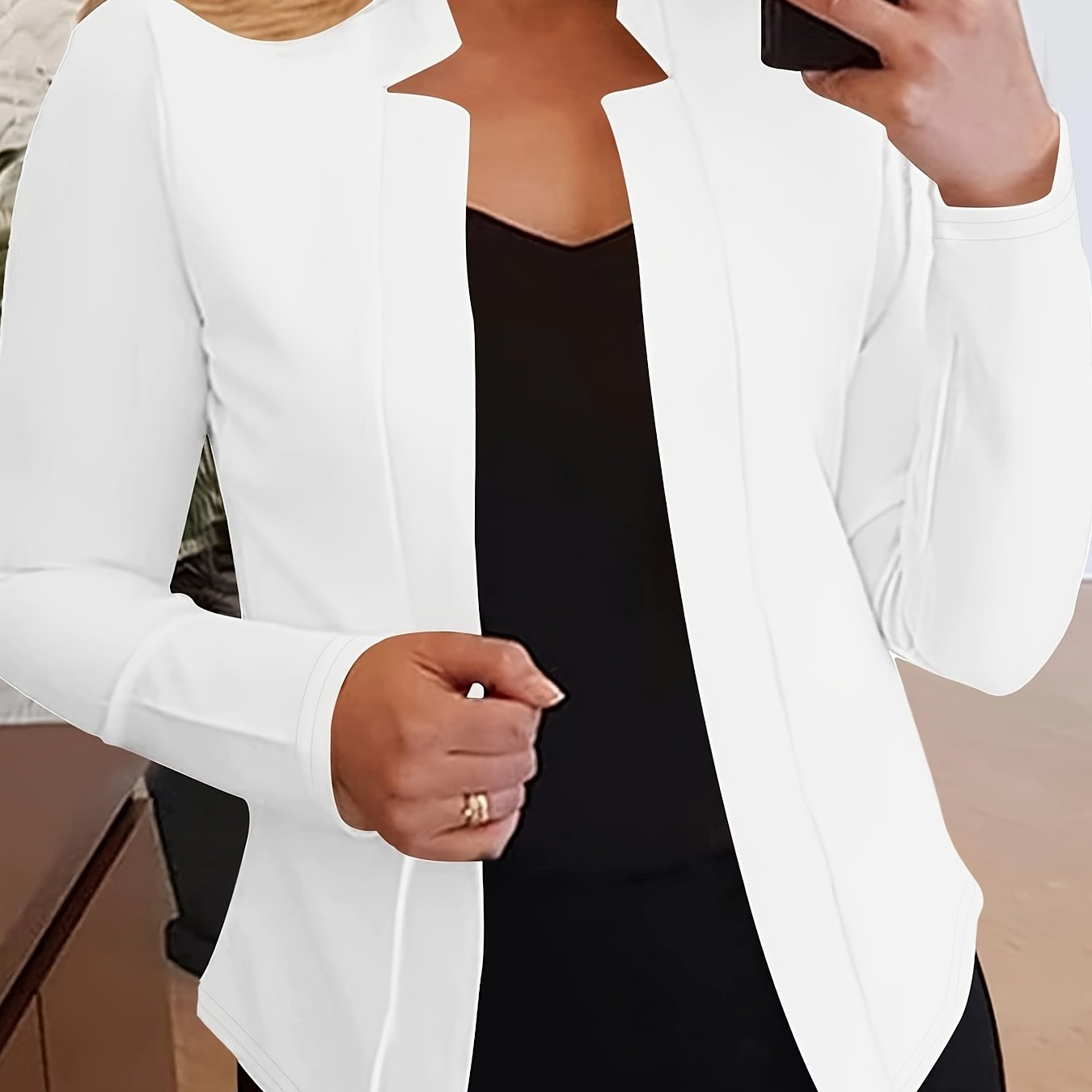 Blazer Feminino Slim Elegante – Manga Longa, Frente Aberta, Ideal para Escritório