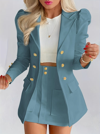 Conjunto Feminino Blazer e Saia Branca – Lapela Clássica, Manga Longa, Cintura Alta, Perfeito para Outono/Inverno