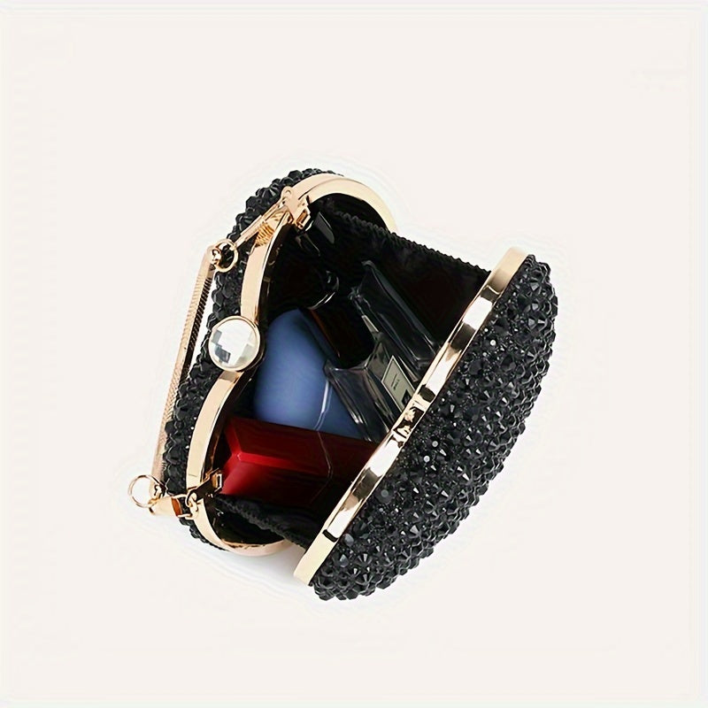 Clutch Feminina Formato Coração com Strass – Mini Evening Bag com Corrente