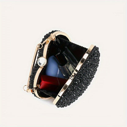 Clutch Feminina Formato Coração com Strass – Mini Evening Bag com Corrente