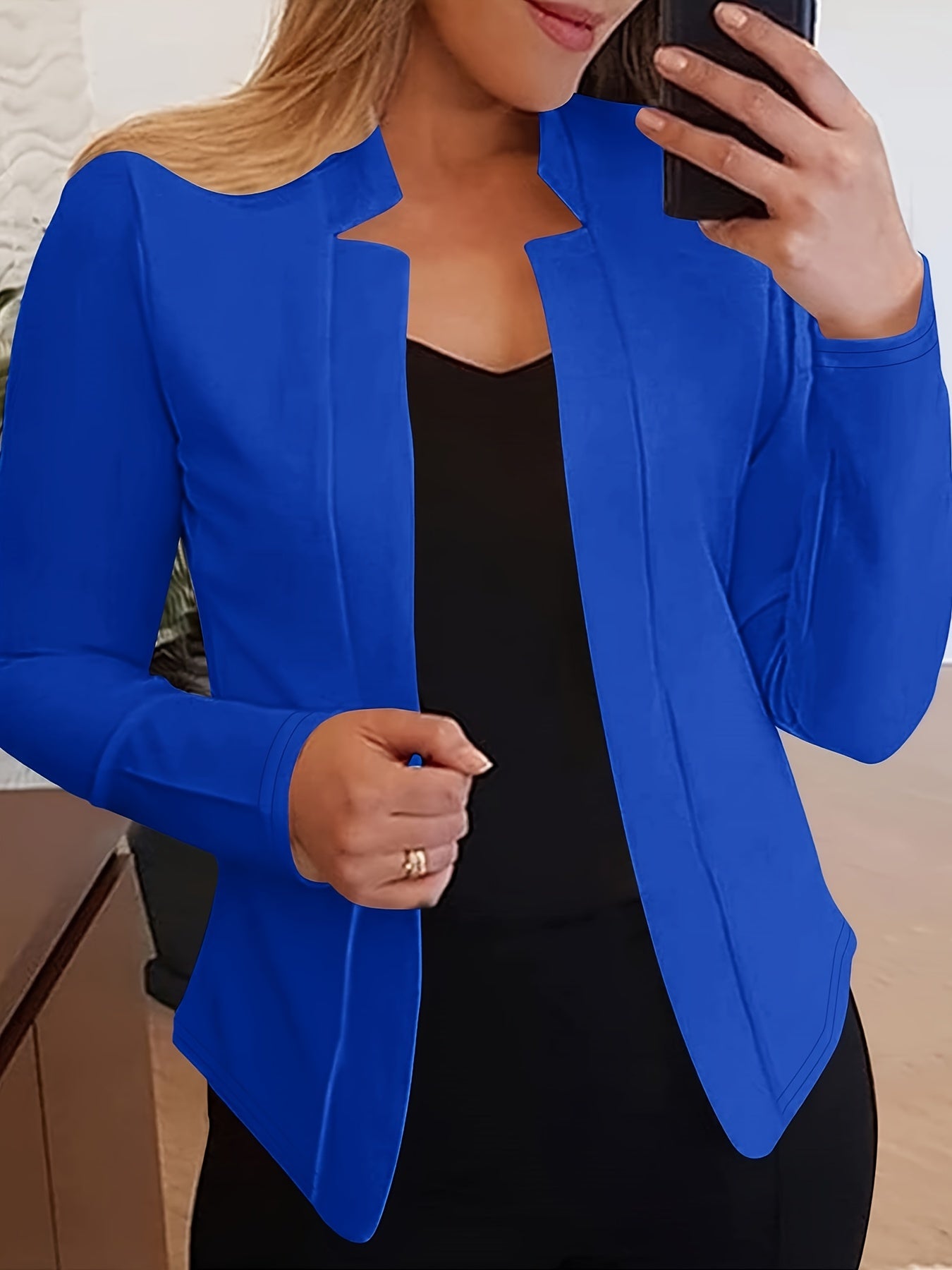 Blazer Feminino Slim Elegante – Manga Longa, Frente Aberta, Ideal para Escritório