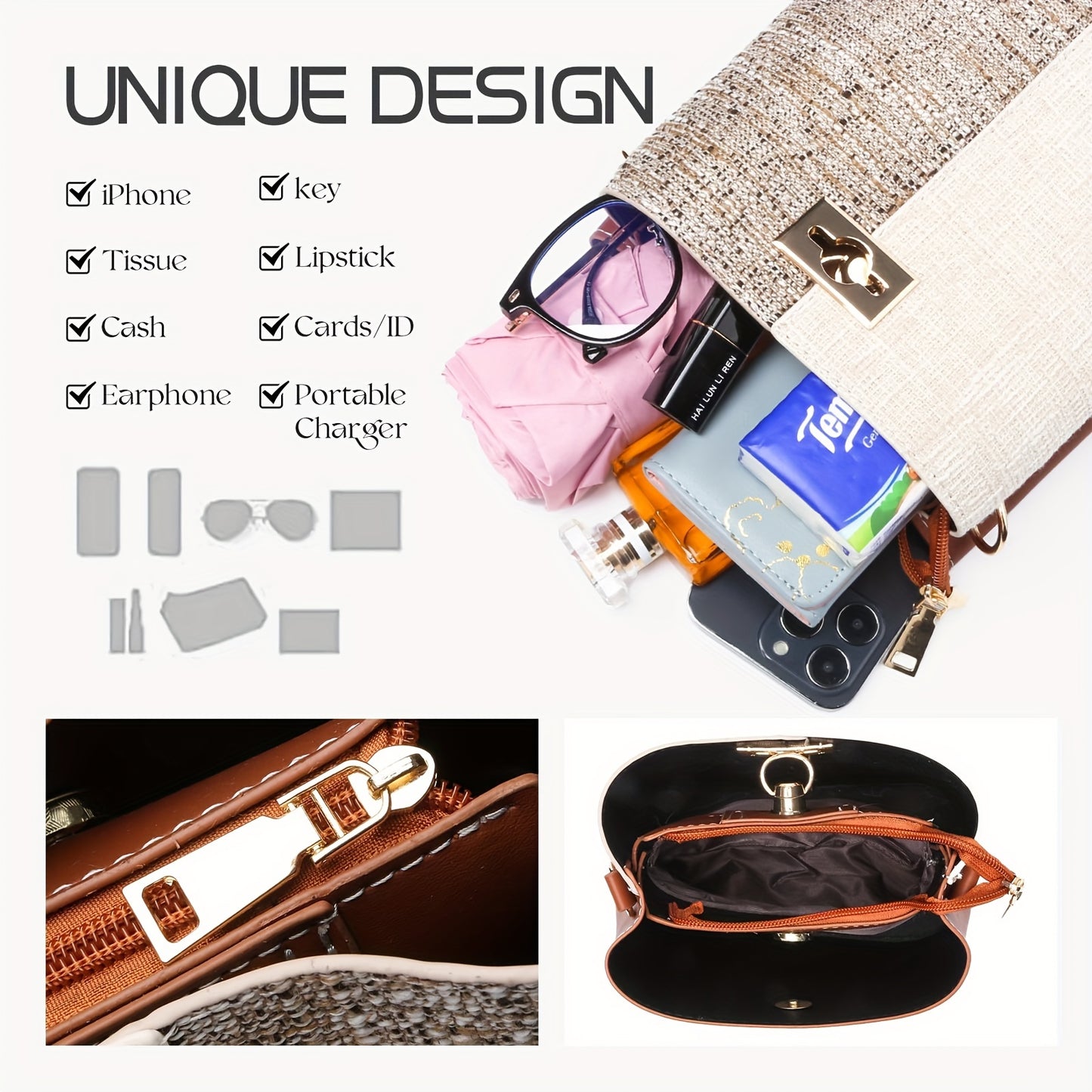 Bolsa Bucket Crossbody PU Multifuncional