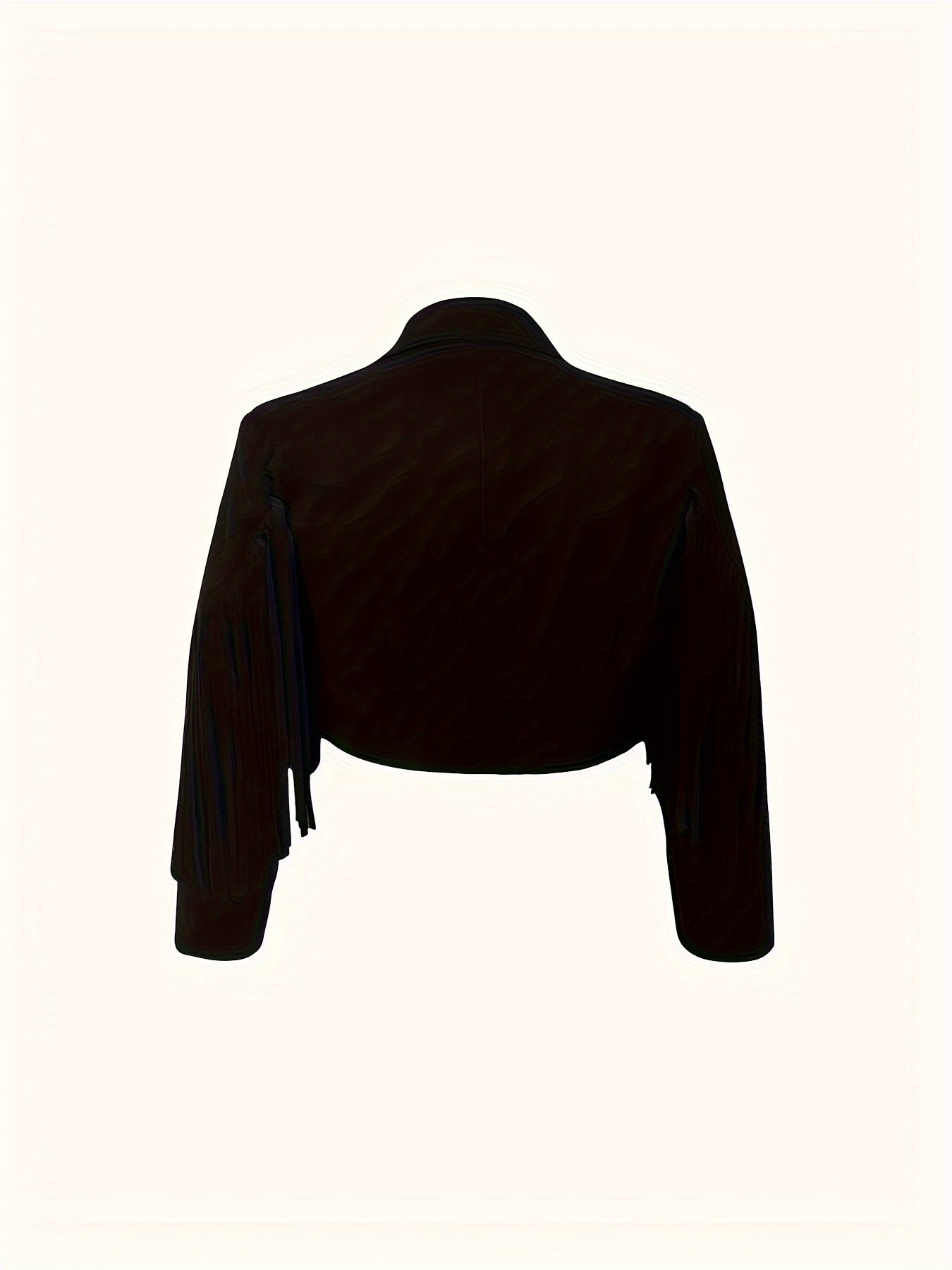 Blazer Feminino Plus Size Casual – Corte Cropped, Franjas, Manga Longa