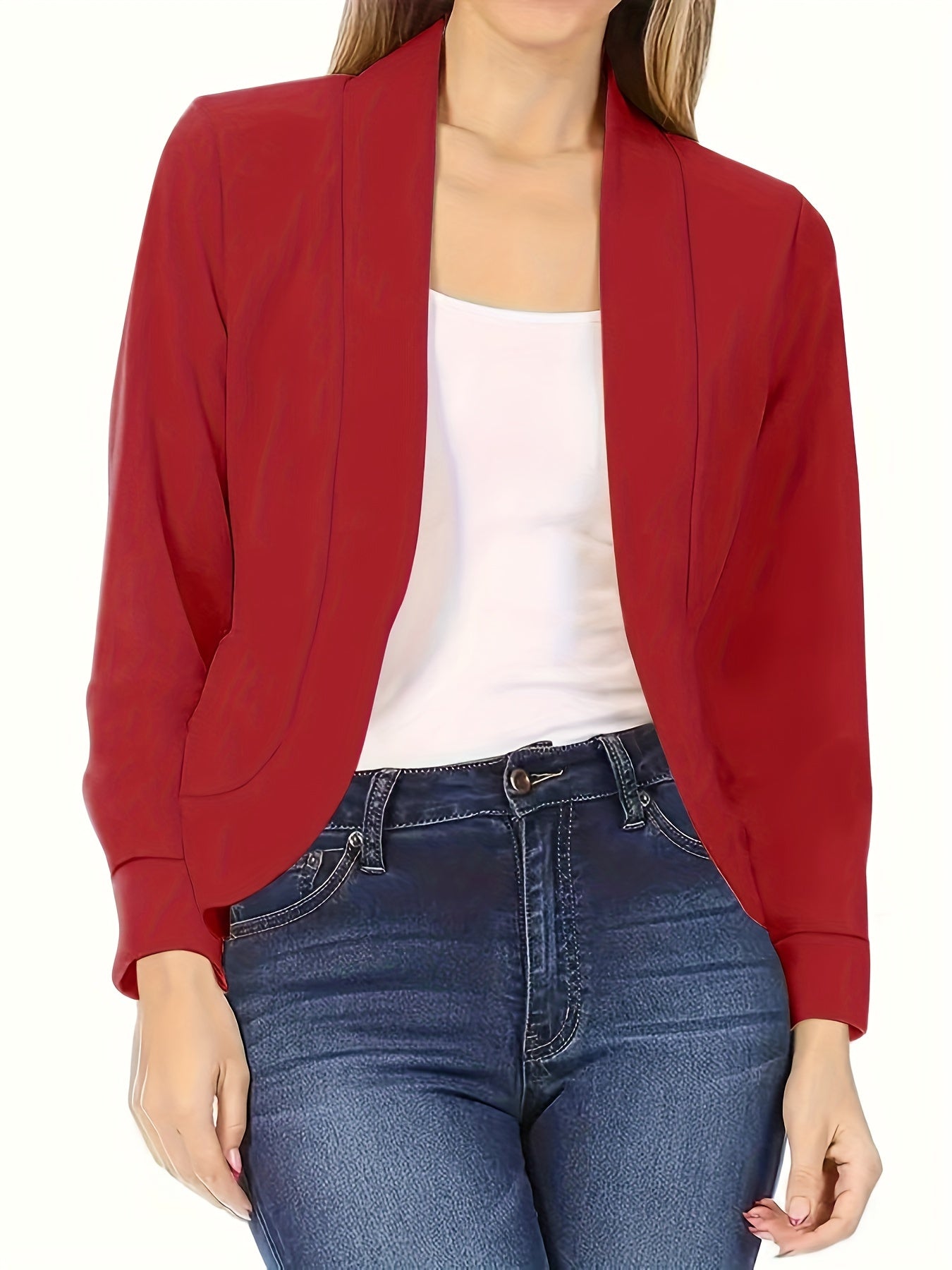 Blazer Feminino Gola Lapela – Manga Longa, Corte Aberto, Versátil Escritório/Casual