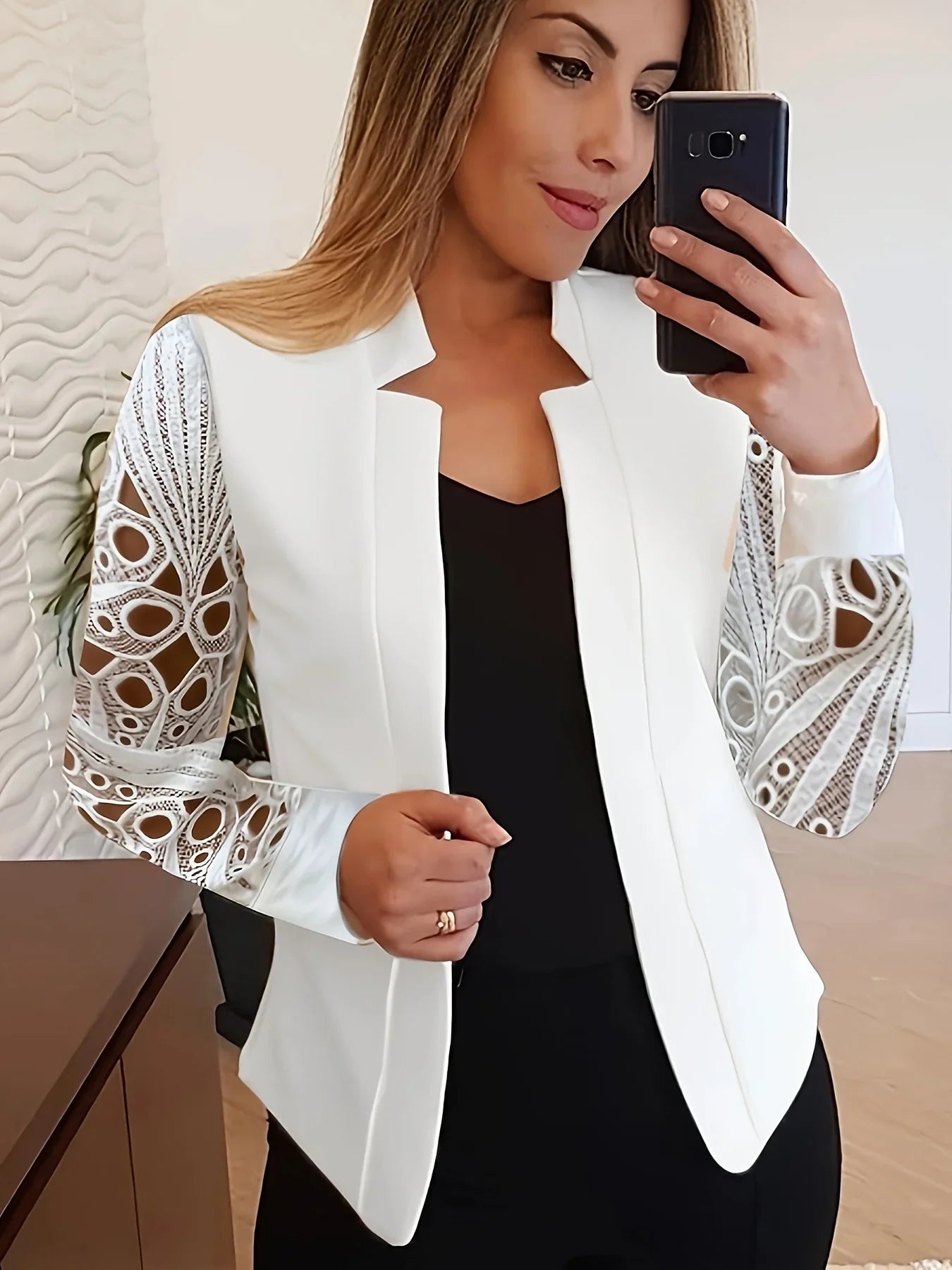 Blazer Versátil Renda-Contrast – Elegância Spring/Fall