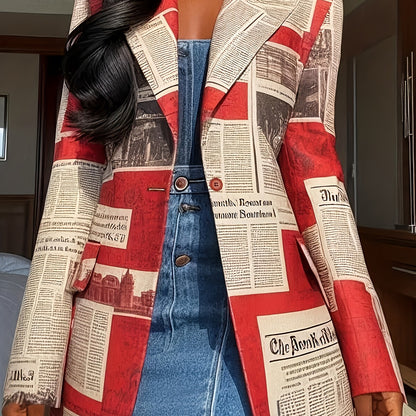 Casaco Plus Size Print Newspaper – Impacto Elegante