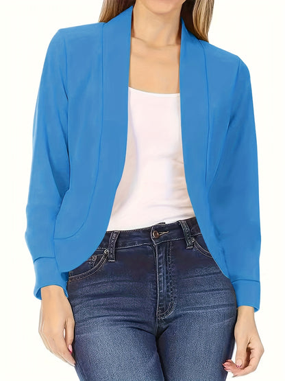 Blazer Feminino Gola Lapela – Manga Longa, Corte Aberto, Versátil Escritório/Casual