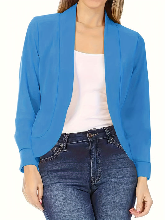 Blazer Feminino Gola Lapela – Manga Longa, Corte Aberto, Versátil Escritório/Casual