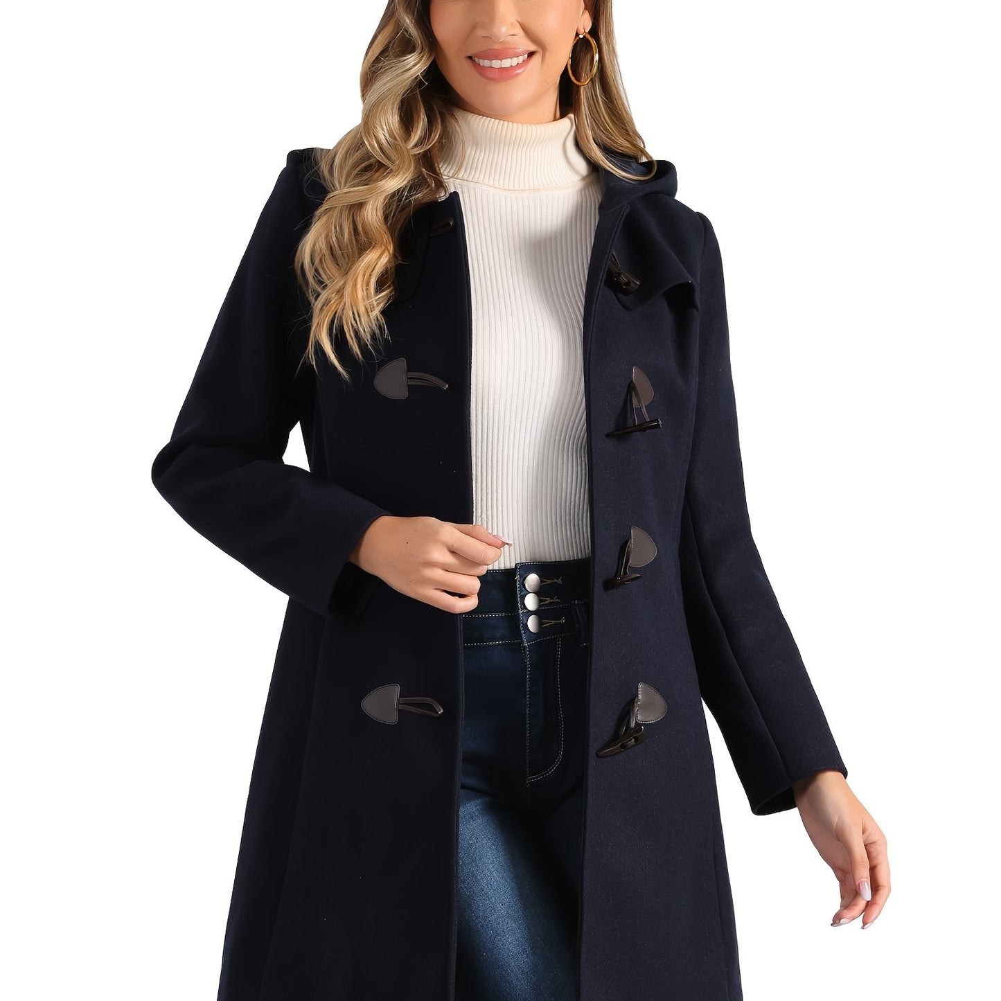 Trench Coat Duplo Botão Mid-Thigh com Capuz – Proteção & Estilo