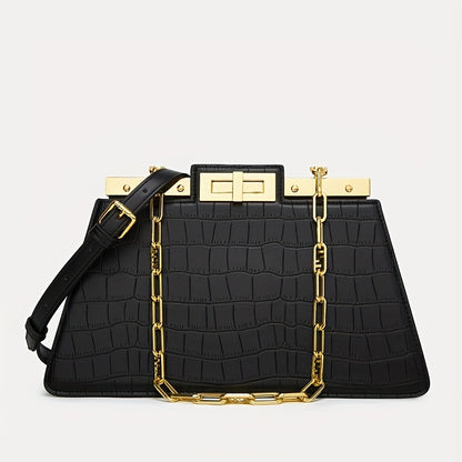 Bolsa Feminina Ombro & Transversal em Couro Genuíno – Corrente Dourada & Clip Premium