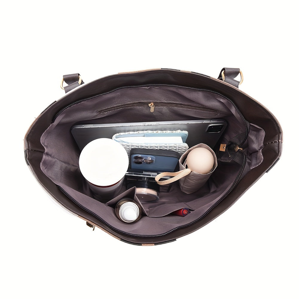 Kit 6 Bolsas Femininas Xadrez – Tote, Crossbody & Ombro em Faux Leather