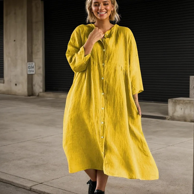 Vestido Feminino Manga Longa – Decote O, Modelagem A-Line Soltinha