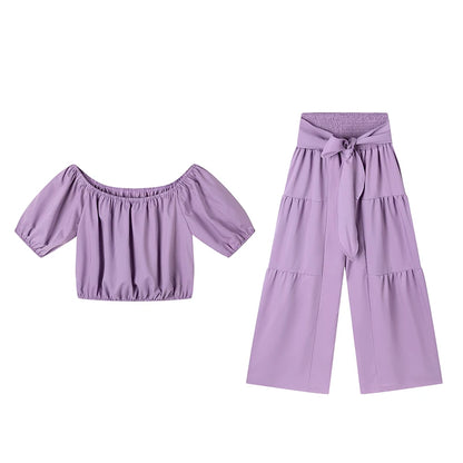 Women's Casual Set – Top & High-Waisted Wide Leg Pants