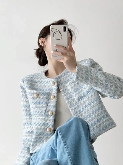 Elegant Tweed Jacket – Short Cardigan with Pockets