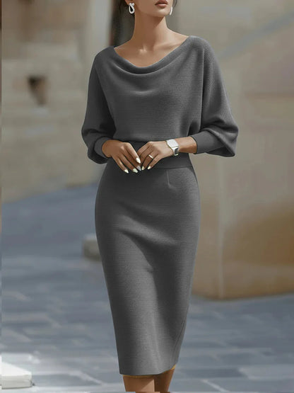 Elegant Midi Dress – High Waist & 7/8 Sleeve