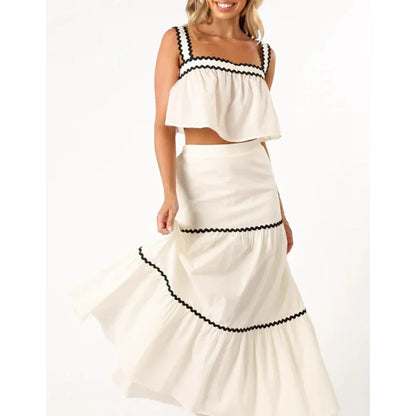 Conjunto Feminino 2 Peças – Regata Sem Mangas & Saia Longa Elástica