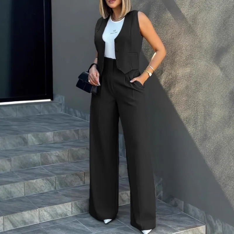 Conjunto Feminino 2 Peças – Colete & Calça Wide Leg