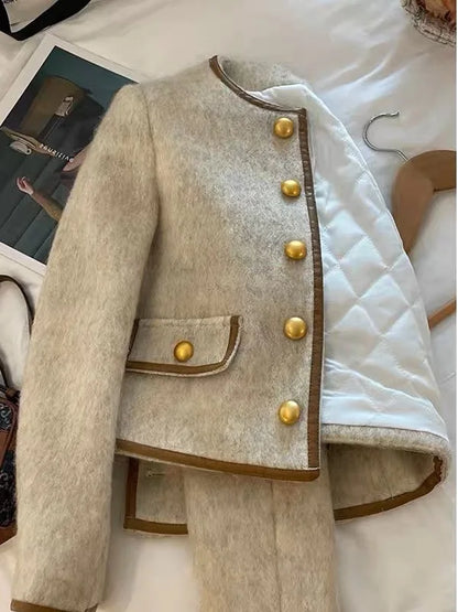 French Chic Coat – Gold Buttons & Slim Elegance