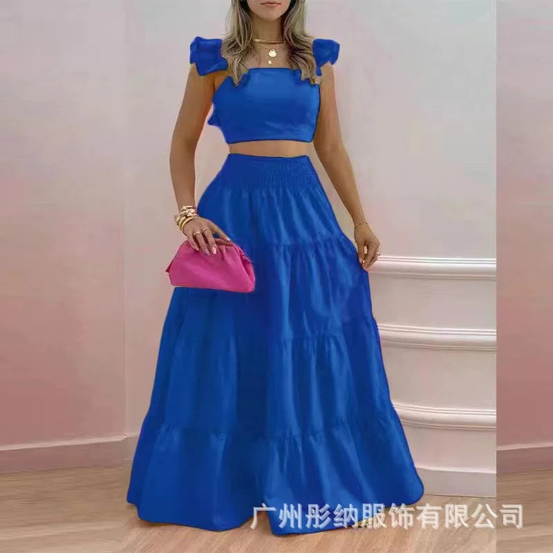Conjunto Feminino Elegante – Top Solto & Vestido Maxi