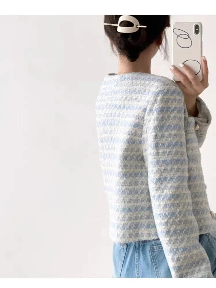 Elegant Tweed Jacket – Short Cardigan with Pockets