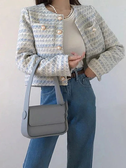 Elegant Tweed Jacket – Short Cardigan with Pockets