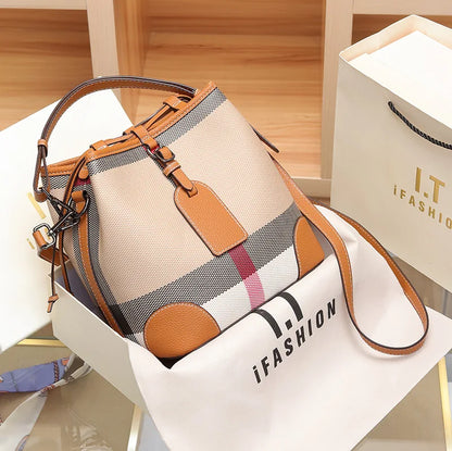 Bolsa Bucket Luxury Plaid Grande Capacidade