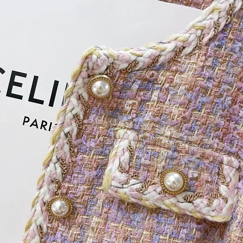 Jaqueta Tweed Curta – Estilo Coreano Elegante