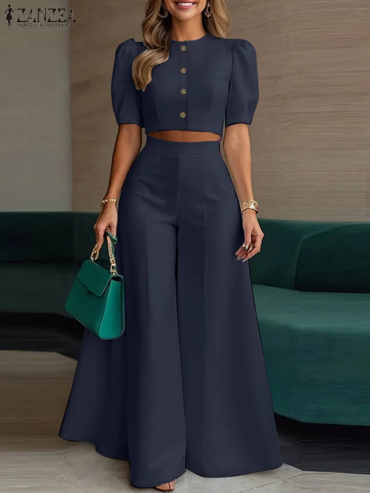 ZANZEA Women's Set – Crop Top & Wide Leg Pants