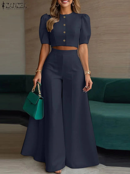 ZANZEA Women's Set – Crop Top & Wide Leg Pants