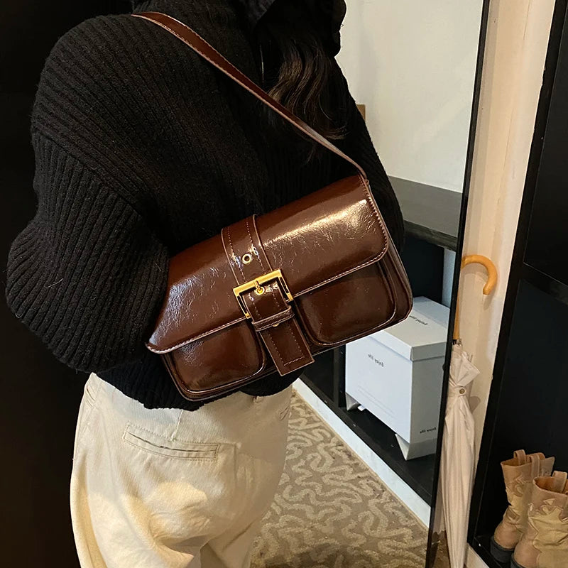 Conjunto 2 Peças Pouch & Clutch – Vintage PU Leather com Corrente para Ombro/Transversal