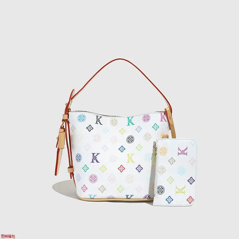 Conjunto Feminino Bucket Bag 2025 Estampada – Tote & Transversal Versátil para Dia e Noite