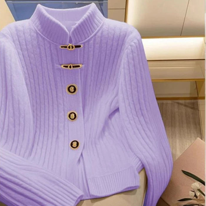 Premium Knit Cardigan – Turtleneck & Elegant Buttons