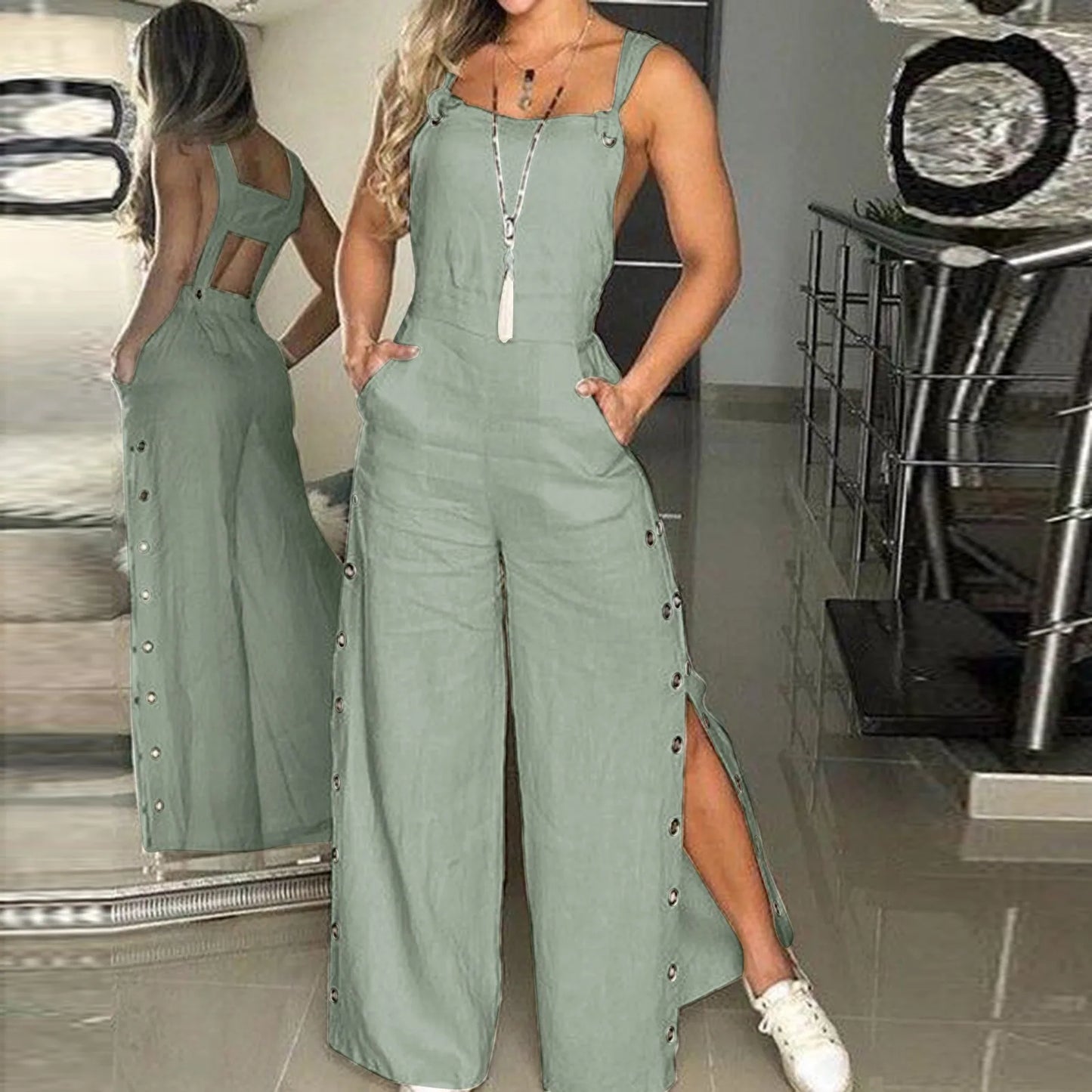 Macacão Feminino de Verão – Sem Mangas com Pernas Amplas