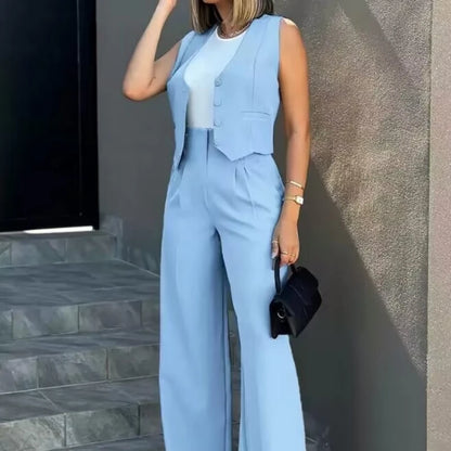 Conjunto Feminino 2 Peças – Colete & Calça Wide Leg