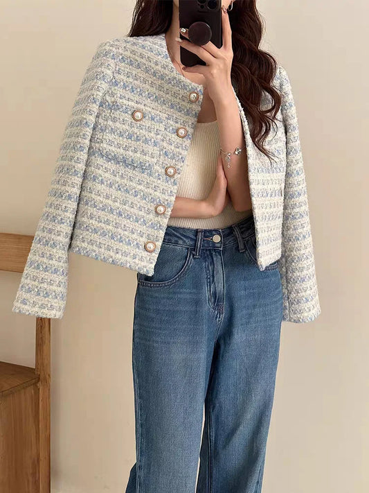 ITOOLIN Automne Hiver Femme Gilet court élégant en tweed avec poche Veste à simple boutonnage pour femme Vêtement d'extérieur ample 2024